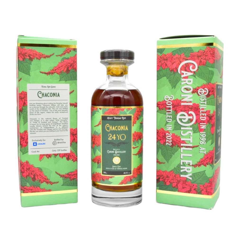 Caroni 1998/2022 Chaconia 24yo 60,2% cask#4 Distilia for Catawiki and 2 boxes