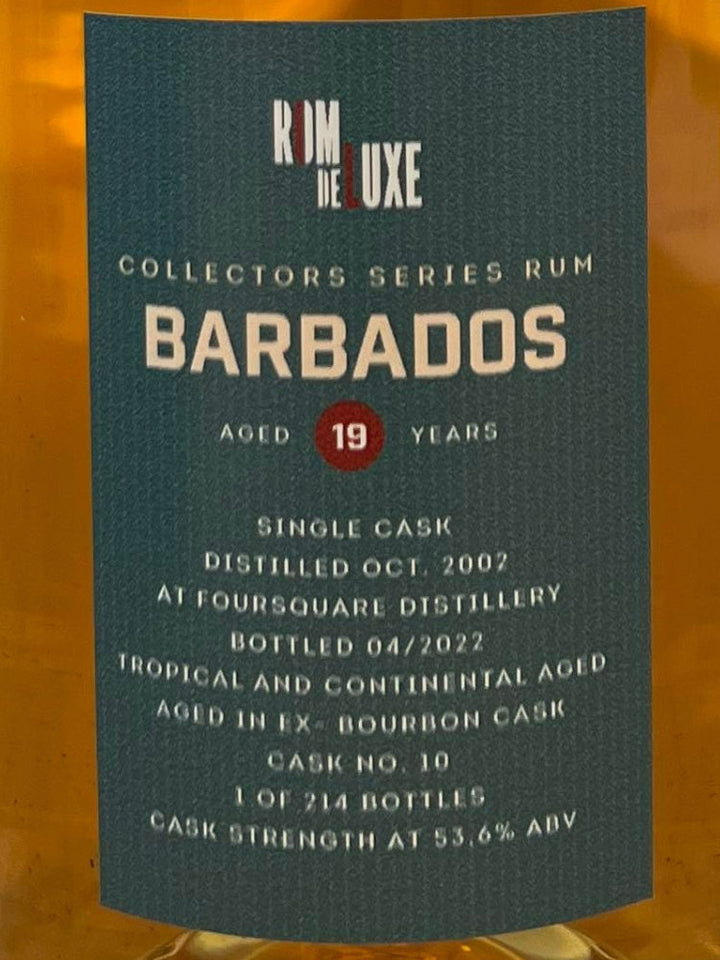 Collectors Series rum no. 10 Barbados Foursquare Romdeluxe label