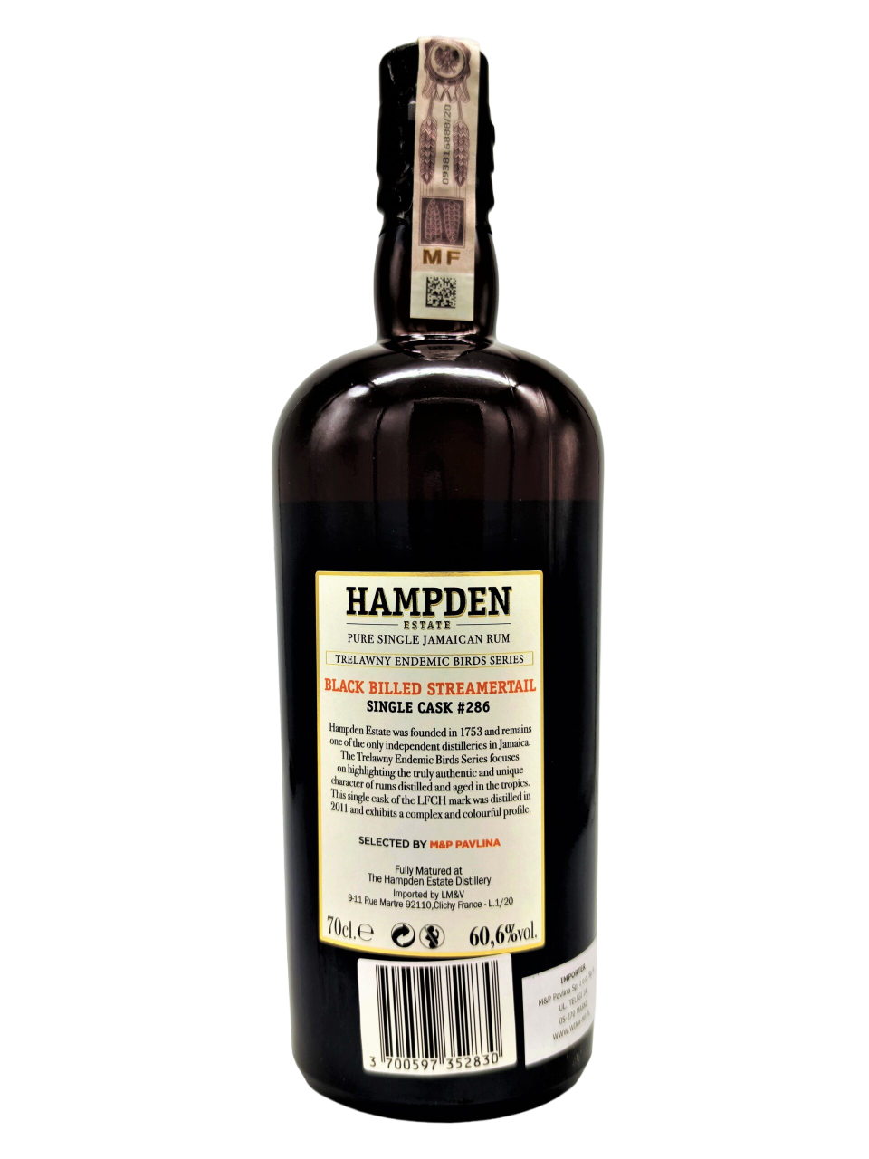 Hampden LFCH 2011 9yo cask#286 Black Billed Streamertail Trelawny Endemic Birds, bottle