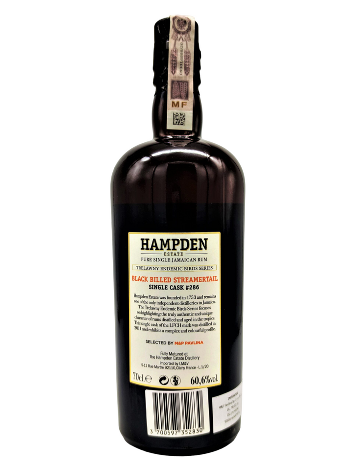 Hampden LFCH 2011 9yo cask#286 Black Billed Streamertail Trelawny Endemic Birds, bottle