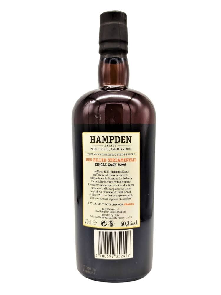 Hampden LFCH 2011 9yo cask#296 Red Billed Streamertail Trelawny Endemic Birds, bottle