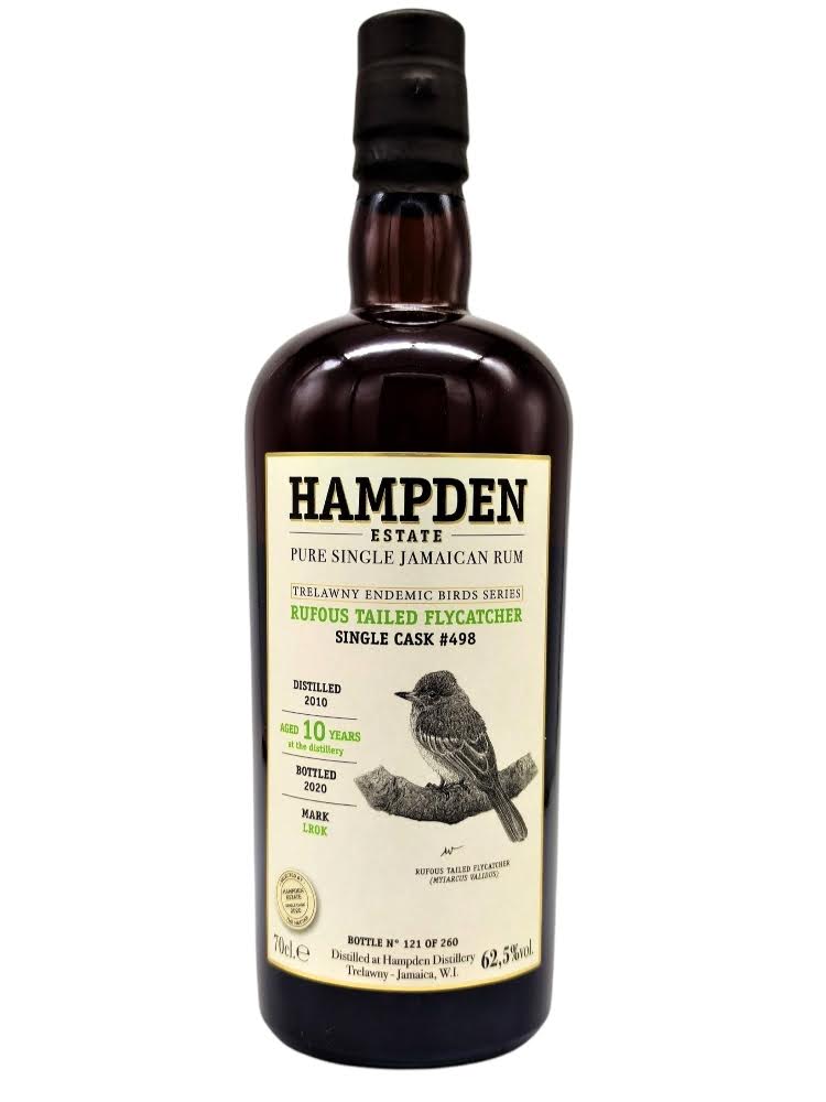 Hampden 2010 10yo cask#498 Trelawny Endemic Birds Rufous Tailed Flycatcher, bottle