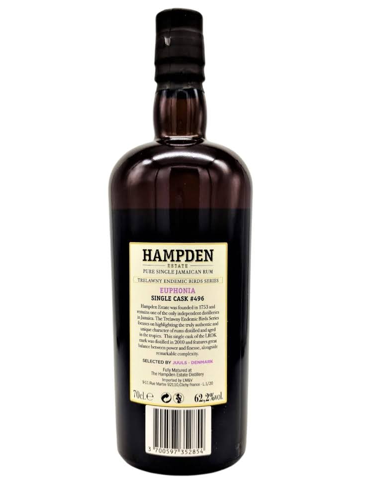 Hampden LROK 2010 10yo cask#496 Euphonia Trelawny Endemic Birds, bottle