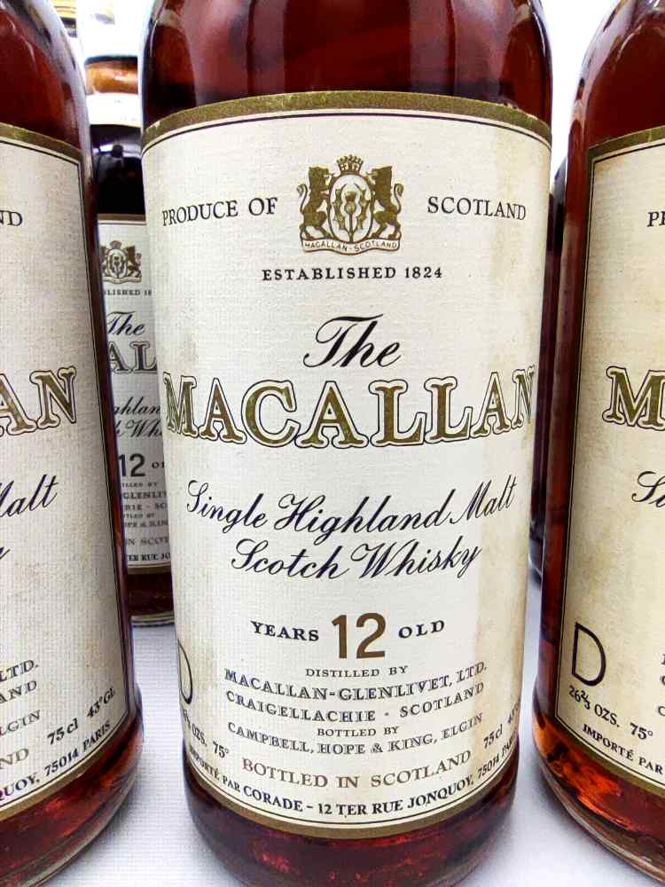 Macallan 12 yo 75 proof 26 2/3 FL.OZS 43 GL set 12x750ml Importe Par. Corade